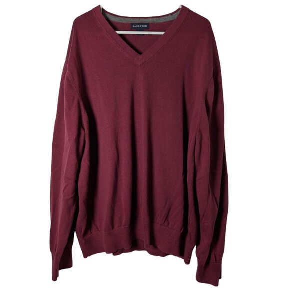 Land's End Men's XXL Burgundy Supima Cotton V-Neck Sweater - Picture 1 of 10